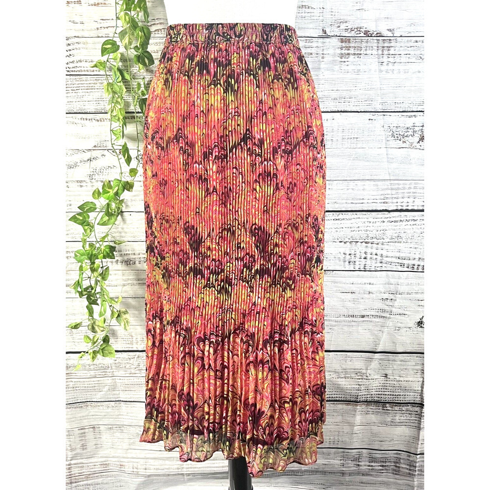 Krazy Kat Skirt size XXL Pink Green Paisley Pleated Sheer Midi Modest Boho